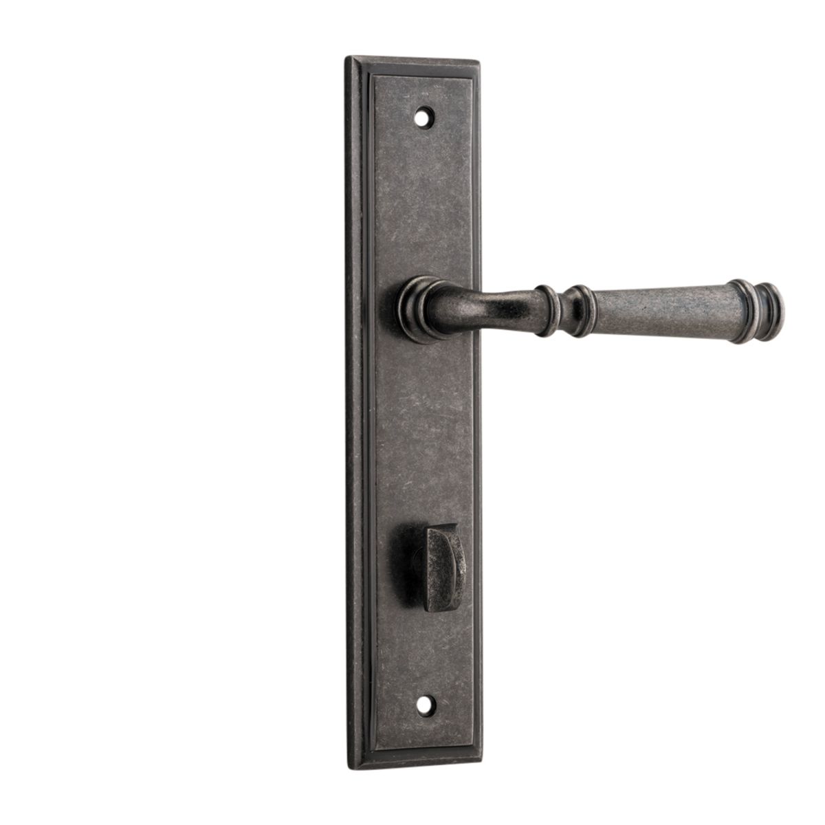 13742P85 - Verona Lever - Stepped Backplate - Distressed Nickel - Privacy