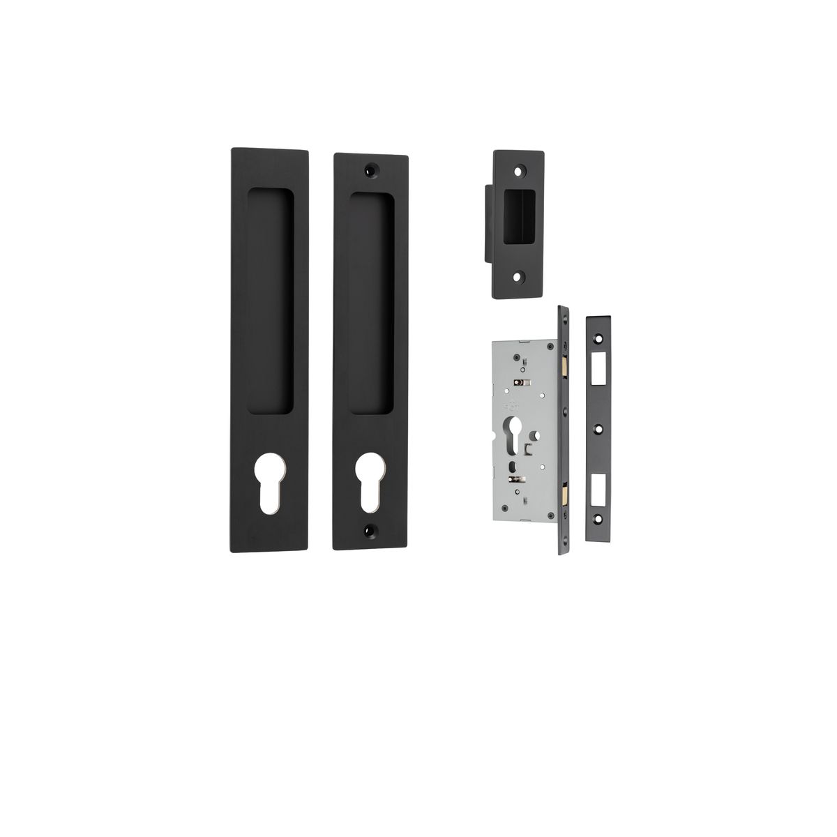 21413E - Rectangular Sliding Door Pull Entrance Kit with High Security Lock - Matt Black - Entrance