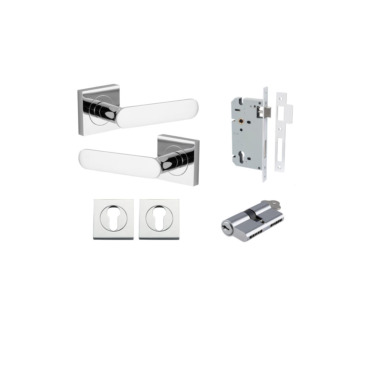 0404KENTR60KK - Bronte Lever - Square Rose Entrance Kit with High Security Lock - Polished Chrome - Entrance