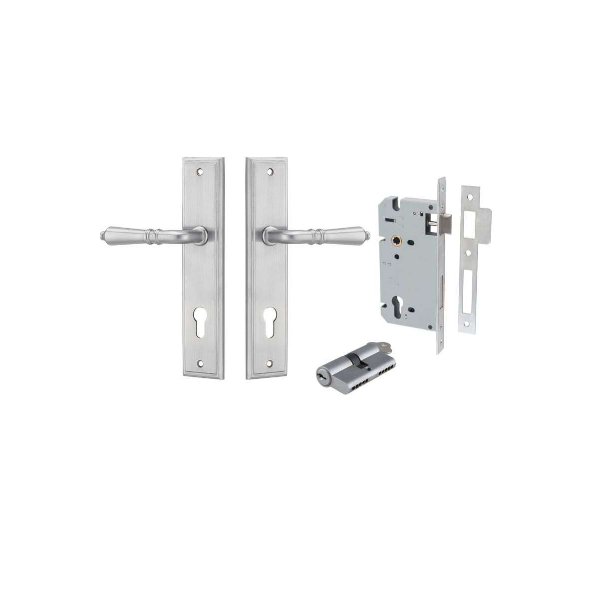 12236KENTR60KK - Sarlat Lever - Stepped Backplate Entrance Kit with High Security Lock - Brushed Chrome - Entrance