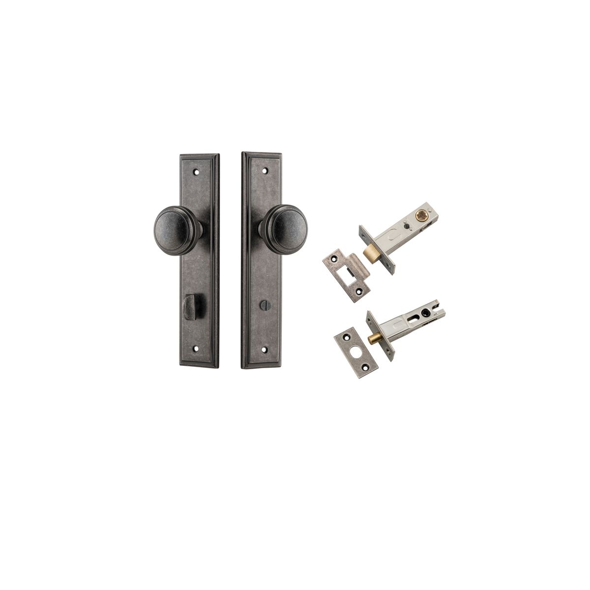 13838KPRIV60 - Paddington Knob - Stepped Backplate Privacy Kit with Privacy Turn - Distressed Nickel - Privacy