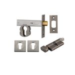 22159K60KTES - Euro Mortice Deadbolt Kit - 60mm Backset with Square Euro Escutcheon Key/Thumb - Distressed Nickel - Entrance