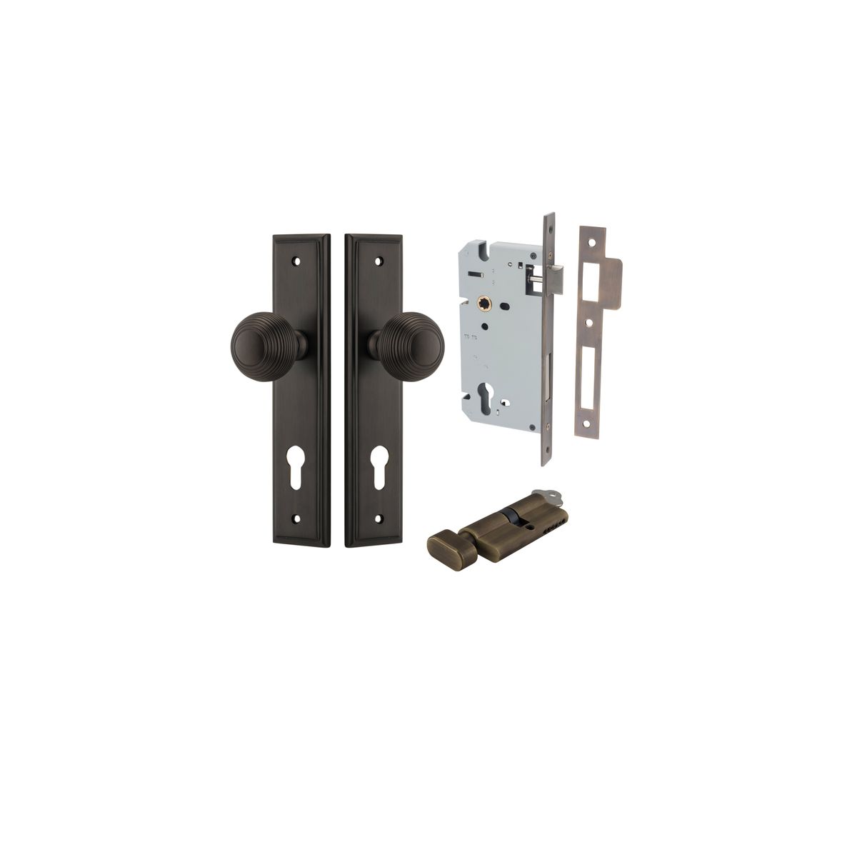 10842KENTR60KT - Guildford Knob - Stepped Backplate Entrance Kit with High Security Lock - Signature Brass - Entrance
