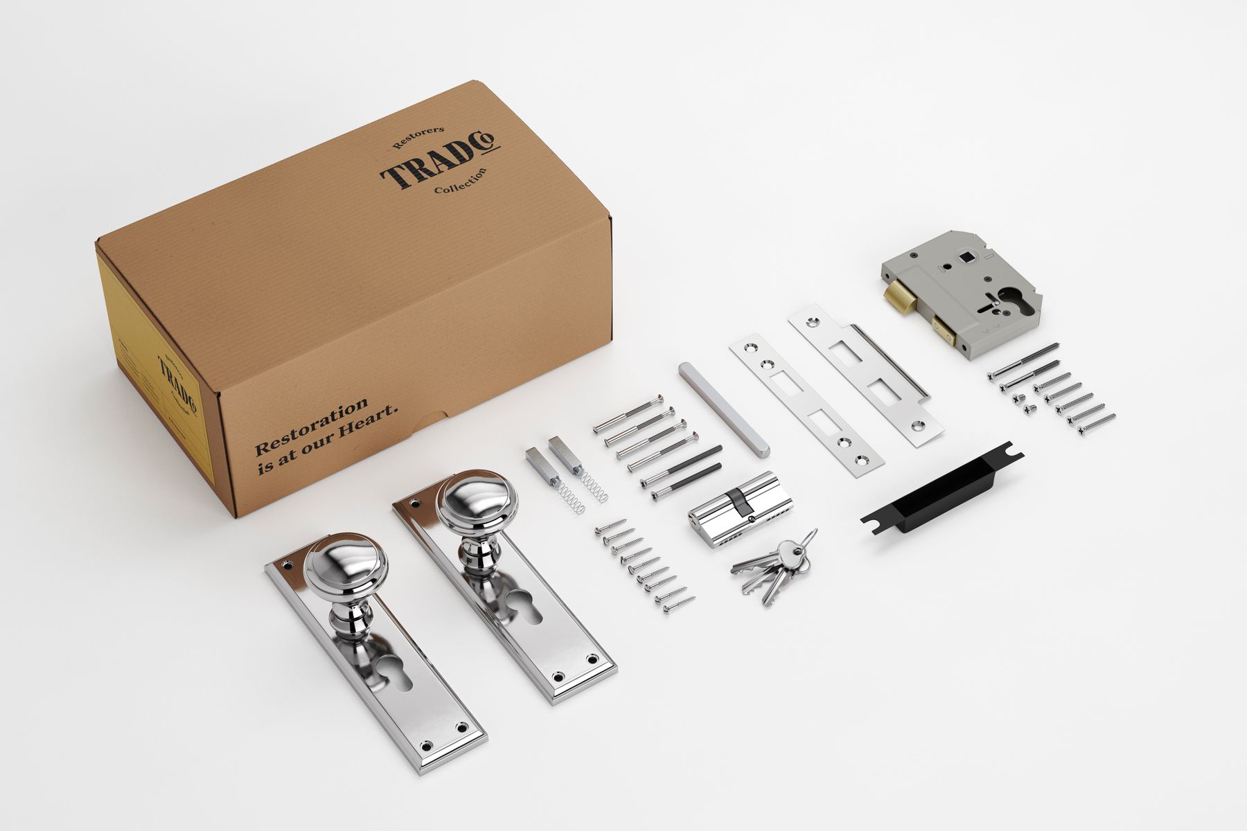 Milton Door Knob - Long Backplate Entrance Set with High Security Lock