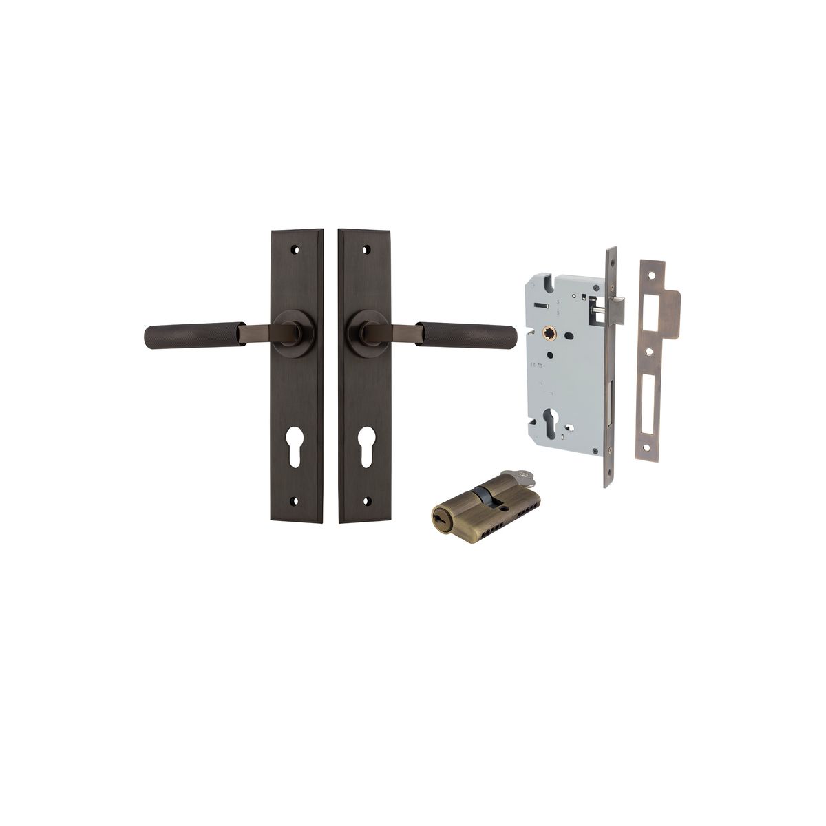 10796KENTR60KK - Brunswick Lever - Chamfered Backplate Entrance Kit with High Security Lock - Signature Brass - Entrance