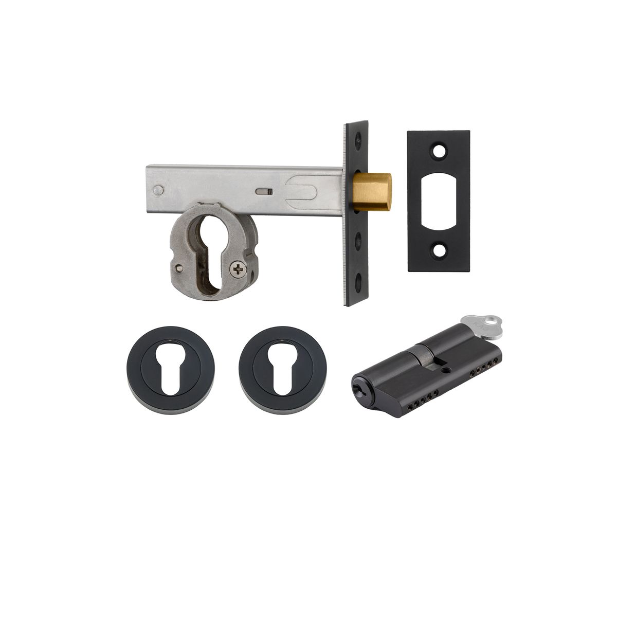 22152K60KKER - Euro Mortice Deadbolt Kit - 60mm Backset with Round Euro Escutcheon Key/Key - Matt Black - Entrance