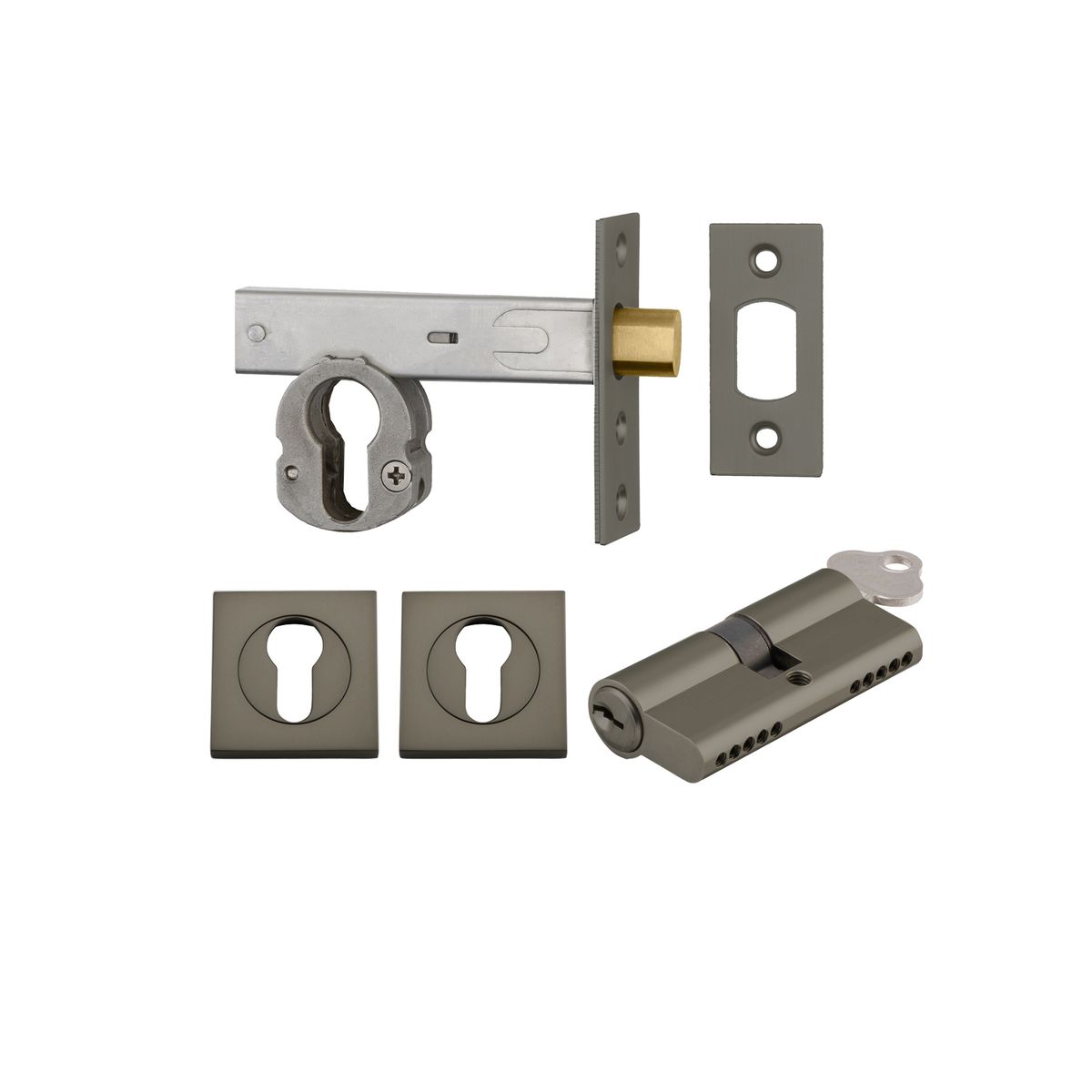 22561K70KKES - Euro Mortice Deadbolt Kit - 70mm Backset with Square Euro Escutcheon Key/Key - Graphite PVD - Entrance