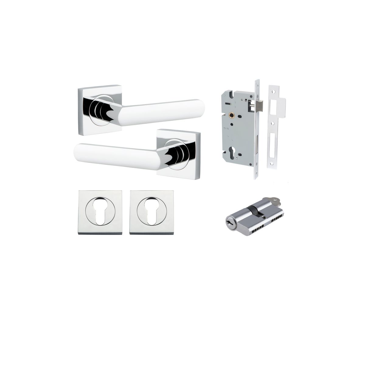 21184KENTR60KK - Osaka Lever - Square Rose Entrance Kit with Separate High Security Lock - Polished Chrome - Entrance