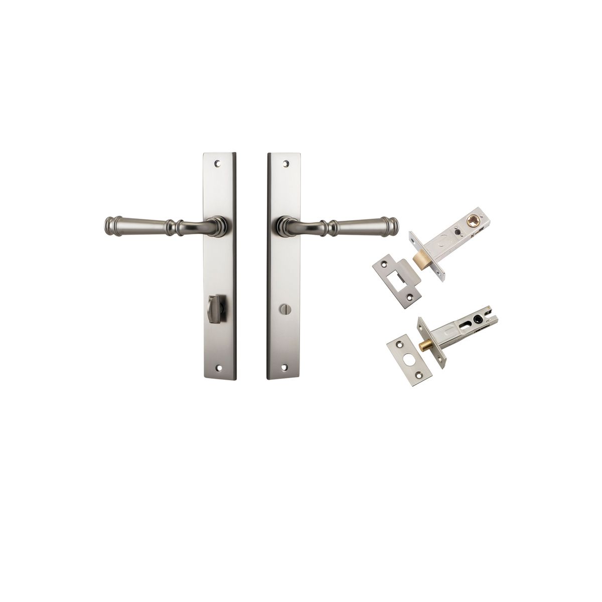 14706KPRIV60 - Verona Lever - Rectangular Backplate Privacy Kit with Privacy Turn - Satin Nickel - Privacy