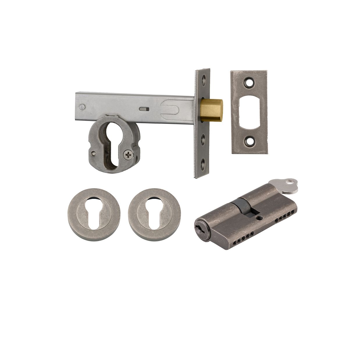 22559K70KKER - Euro Mortice Deadbolt Kit - 70mm Backset with Round Euro Escutcheon Key/Key - Distressed Nickel - Entrance
