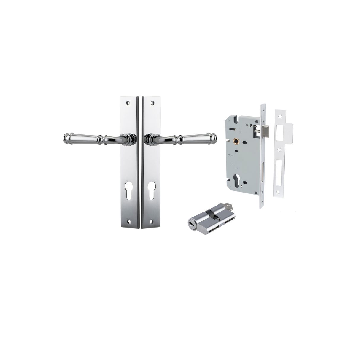 11706KENTR60KK - Verona Lever - Rectangular Backplate Entrance Kit with High Security Lock - Polished Chrome - Entrance