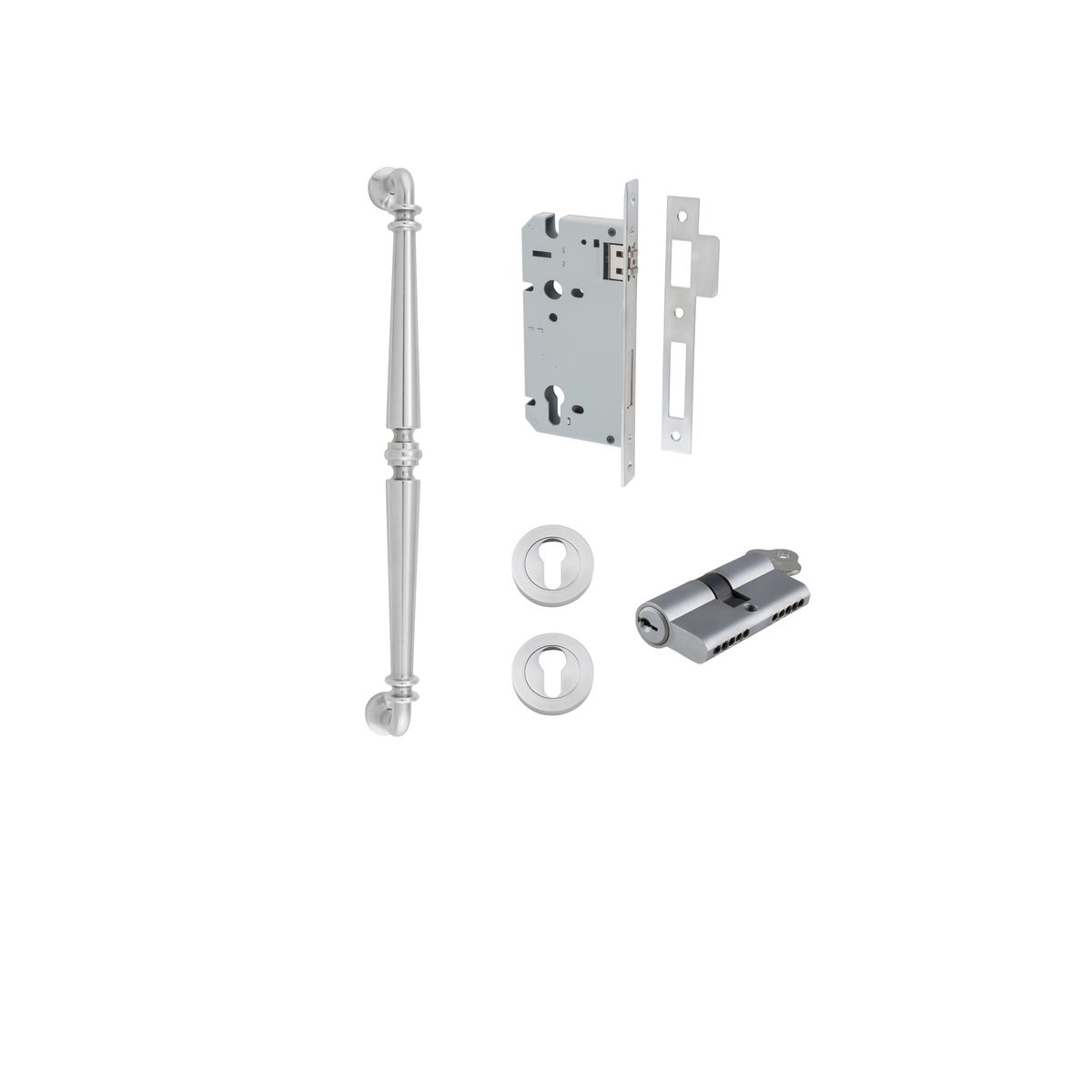9385KENTR60KK - Sarlat Pull Handle - 450mm Entrance Kit with Separate High Security Lock - Brushed Chrome - Entrance