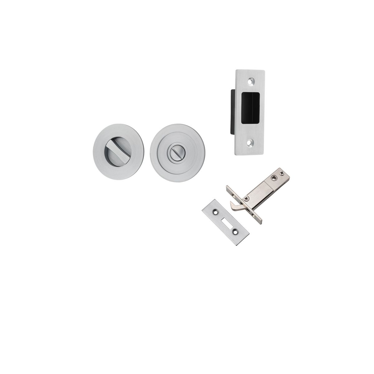 21435 - Round Sliding Door Pull Privacy Kit with Inbuilt Privacy Turn - Brushed Chrome - Privacy