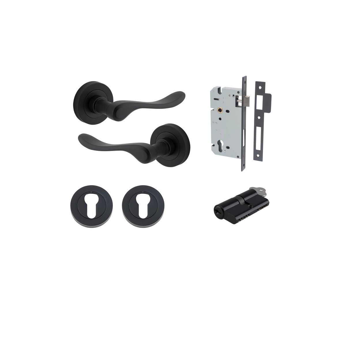 20793KENTR60KK - Stirling Lever - Round Rose Entrance Kit with Separate High Security Lock - Matt Black - Entrance