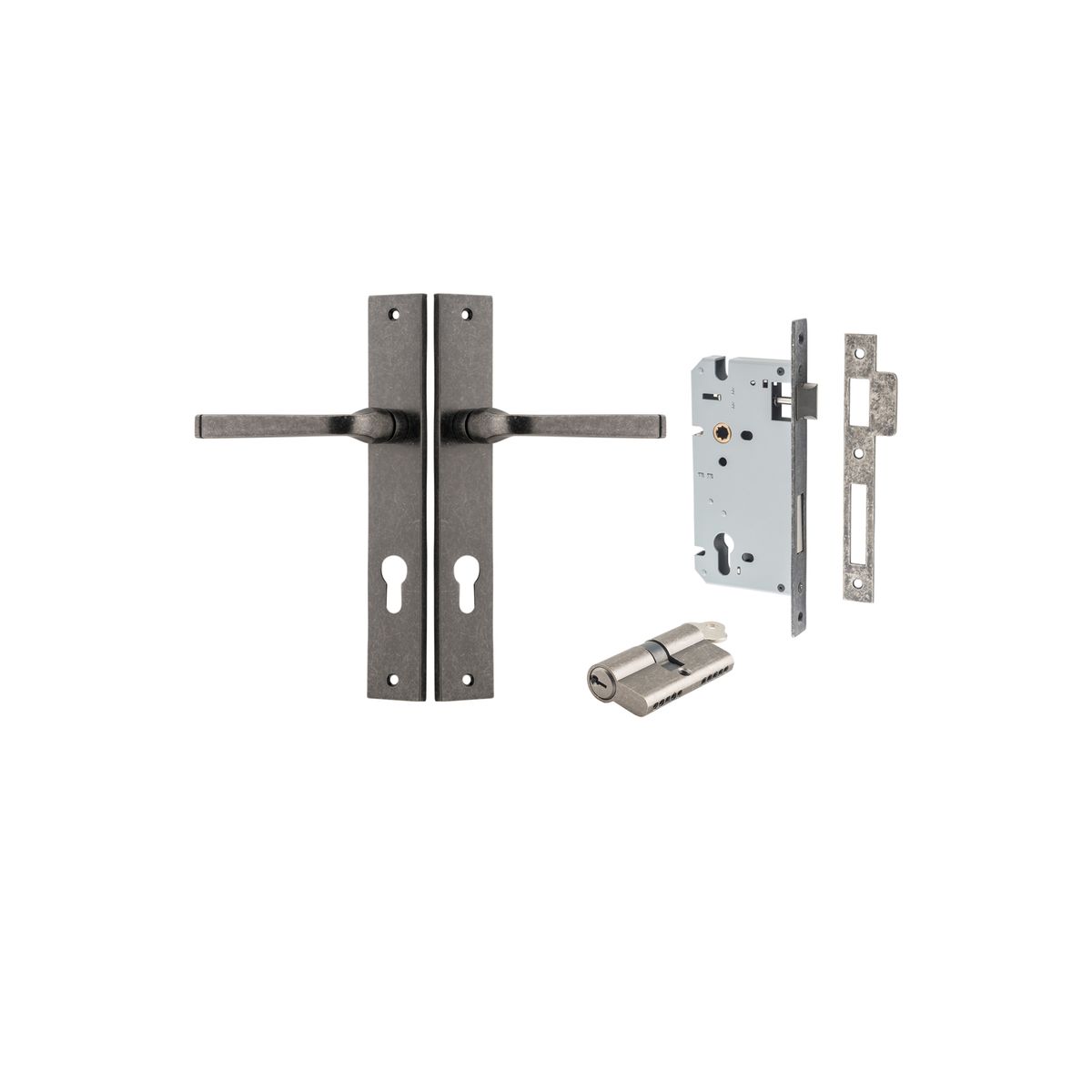 13708KENTR60KK - Annecy Lever - Rectangular Backplate Entrance Kit with High Security Lock - Distressed Nickel - Entrance