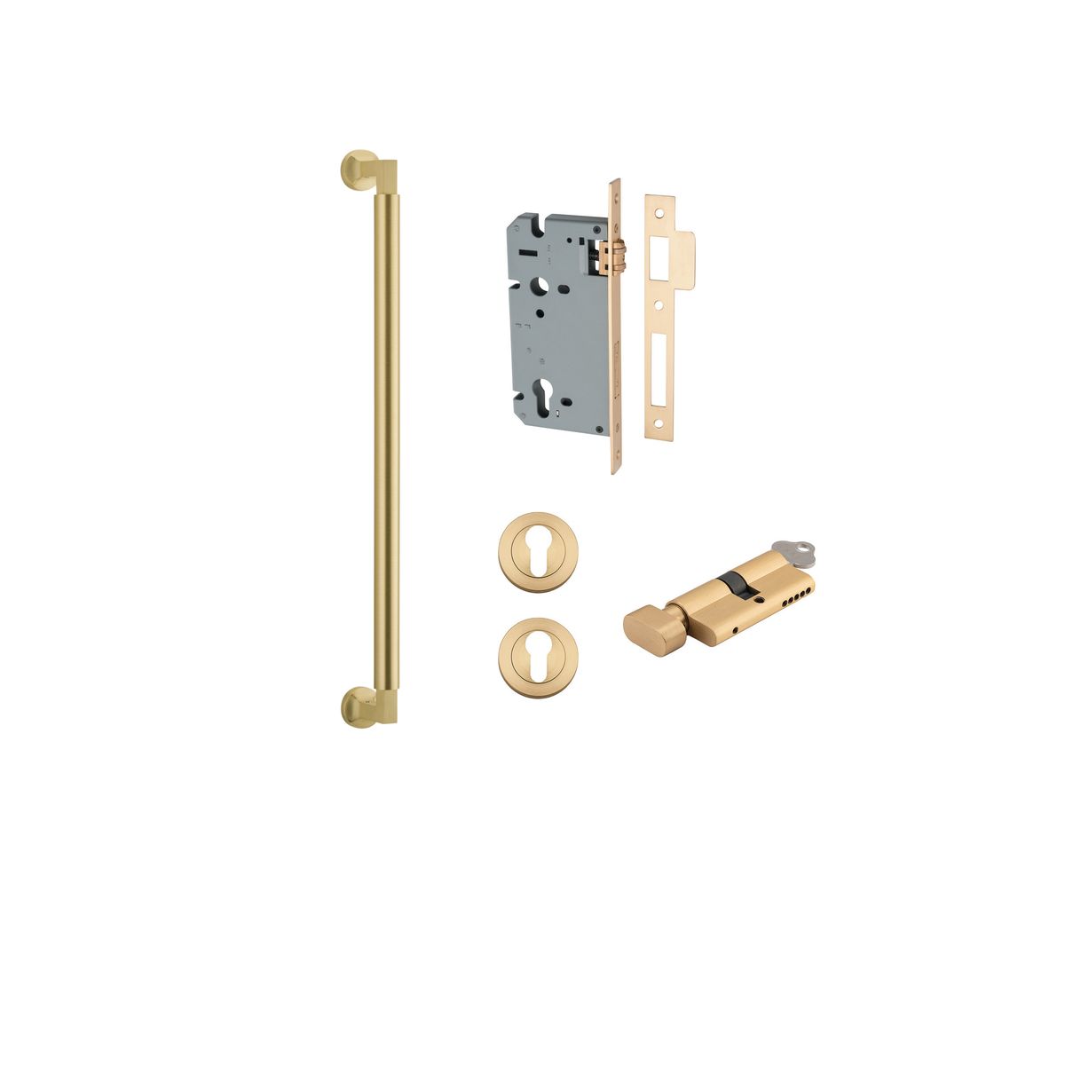 17194KENTR60KT - Berlin Pull Handle - 450mm Entrance Kit with Separate High Security Lock - Brushed Gold PVD - Entrance