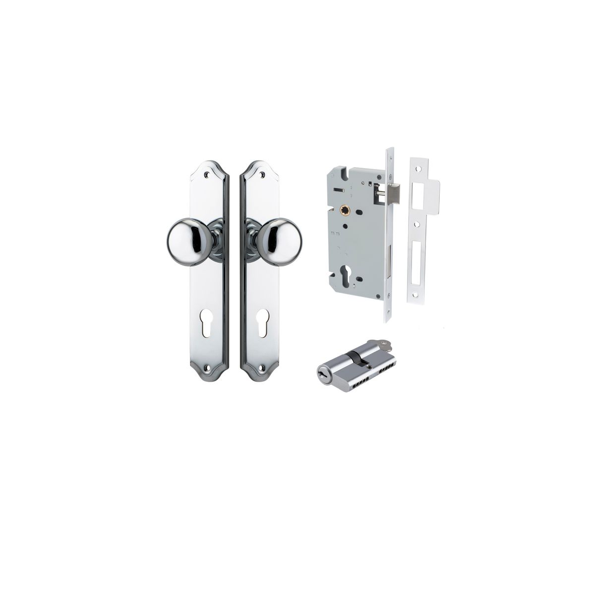 11828KENTR60KK - Cambridge Knob - Shouldered Backplate Entrance Kit with High Security Lock - Polished Chrome - Entrance