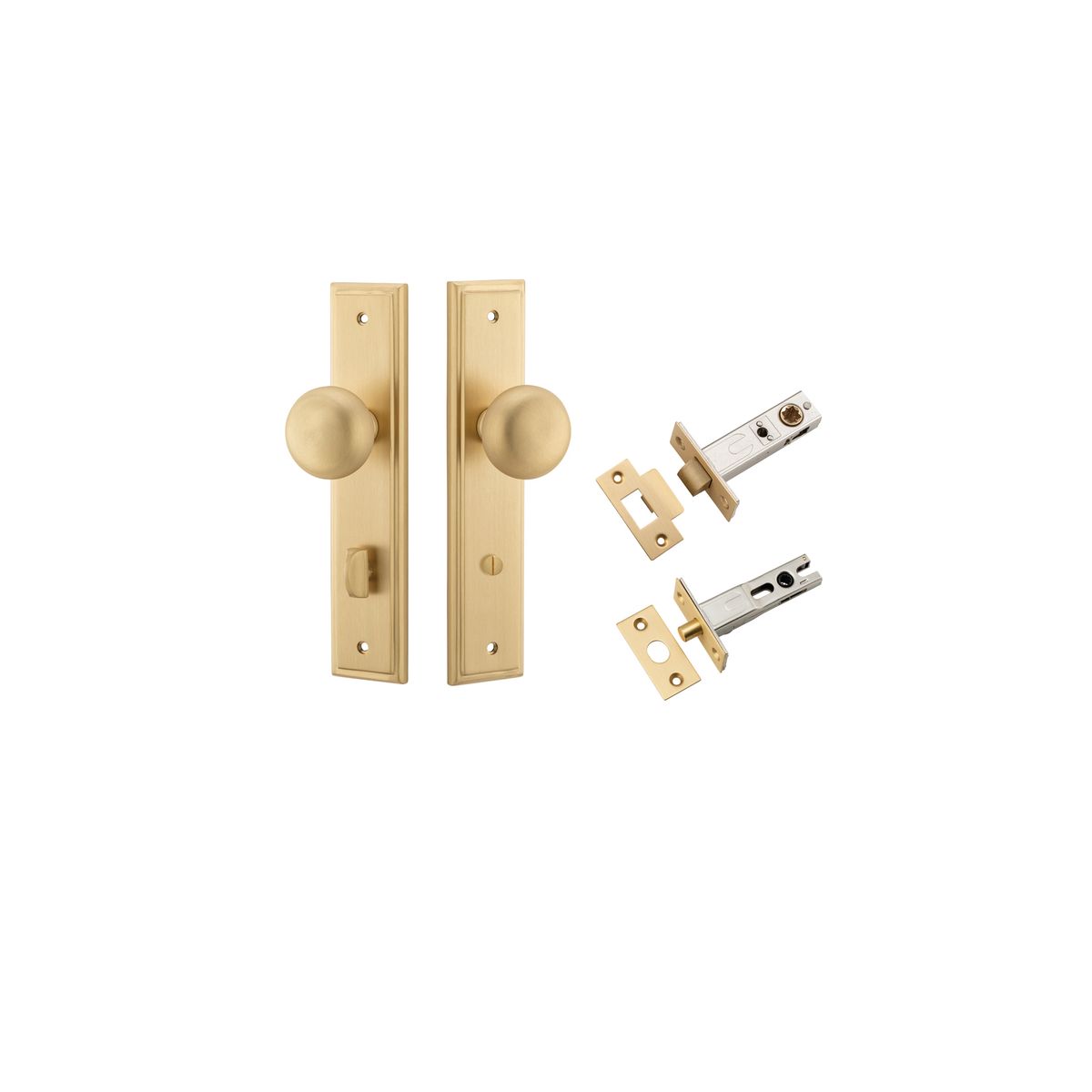 15340KPRIV60 - Cambridge Knob - Stepped Backplate Privacy Kit with Privacy Turn - Brushed Brass - Privacy