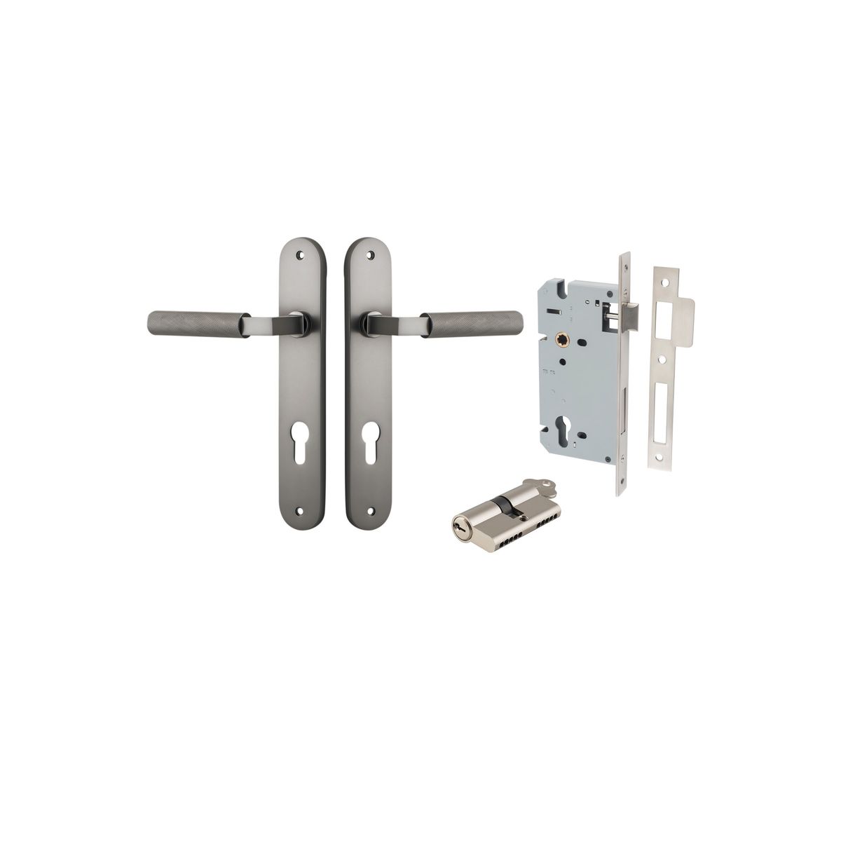 14768KENTR60KK - Brunswick Lever - Oval Backplate Entrance Kit with High Security Lock - Satin Nickel - Entrance