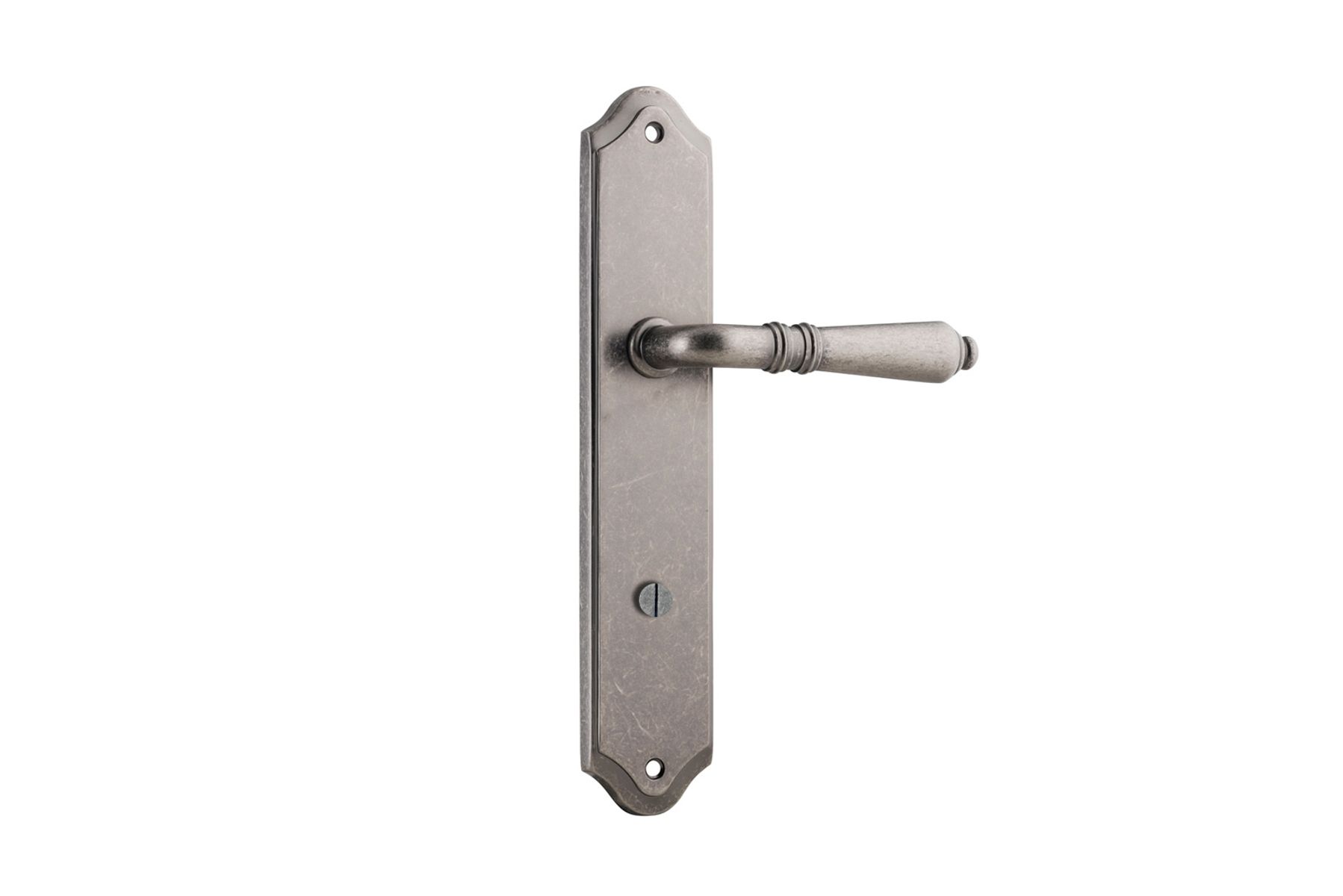13712P85 - Sarlat Lever - Shouldered Backplate - Distressed Nickel - Privacy