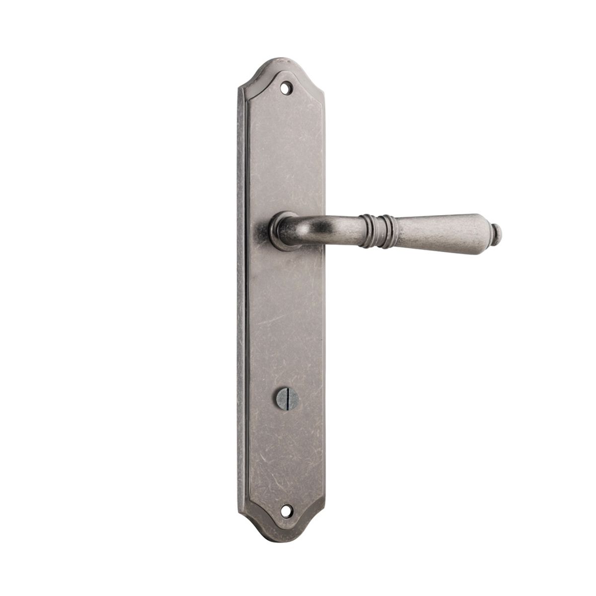 13712P85 - Sarlat Lever - Shouldered Backplate - Distressed Nickel - Privacy