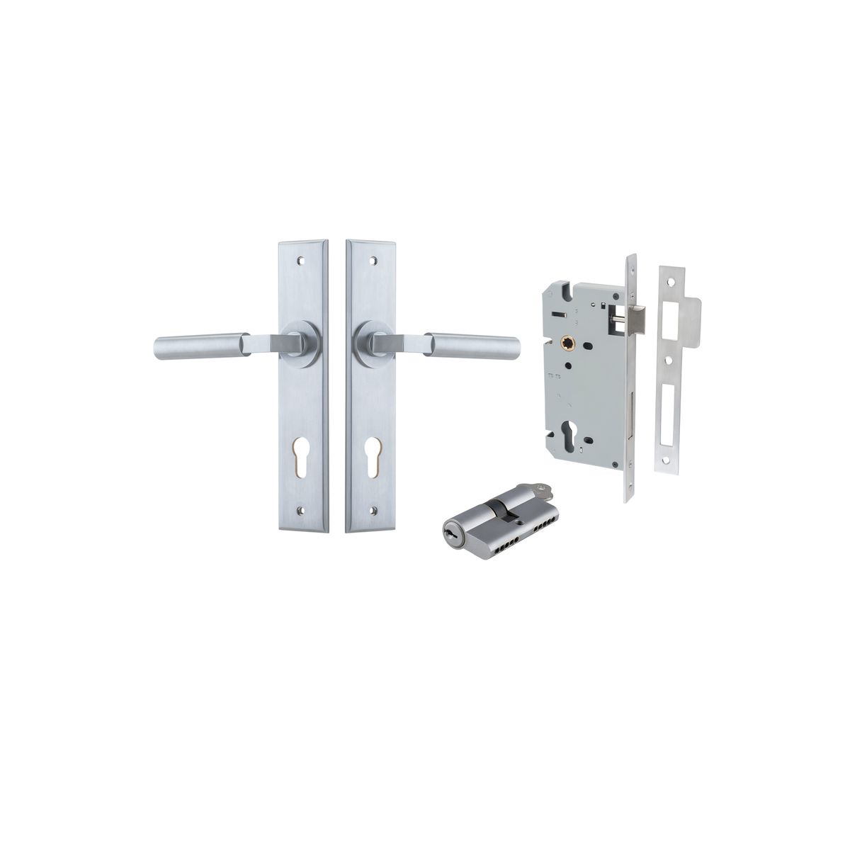 12294KENTR60KK - Berlin Lever - Chamfered Backplate Entrance Kit with High Security Lock - Brushed Chrome - Entrance