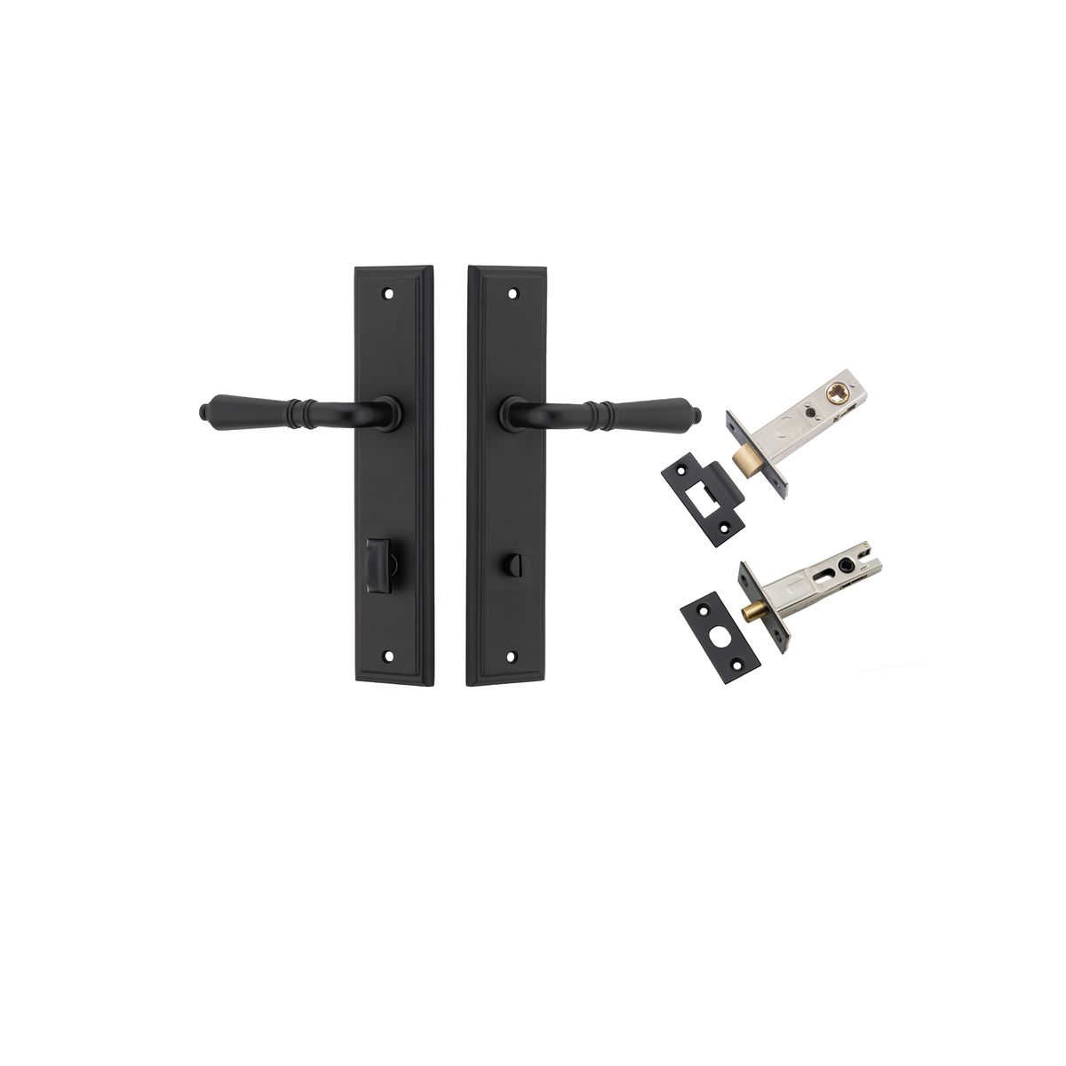 12736KPRIV60 - Sarlat Lever - Stepped Backplate Privacy Kit - Matt Black - Privacy