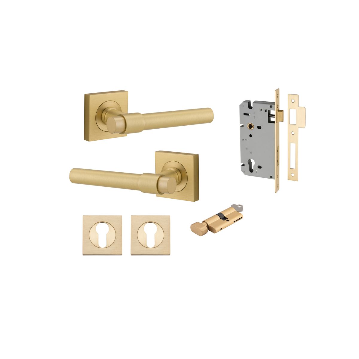 16204KENTR60KT - Helsinki Lever - Square Rose Entrance Kit with Separate High Security Lock - Brushed Gold PVD - Entrance