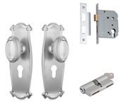 Bungalow Door Knob - Long Backplate Entrance Set with High Security Lock