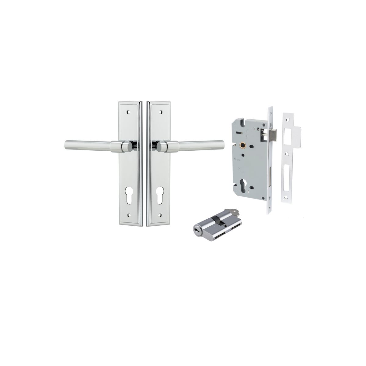11902KENTR60KK - Helsinki Lever - Stepped Backplate Entrance Kit with High Security Lock - Polished Chrome - Entrance