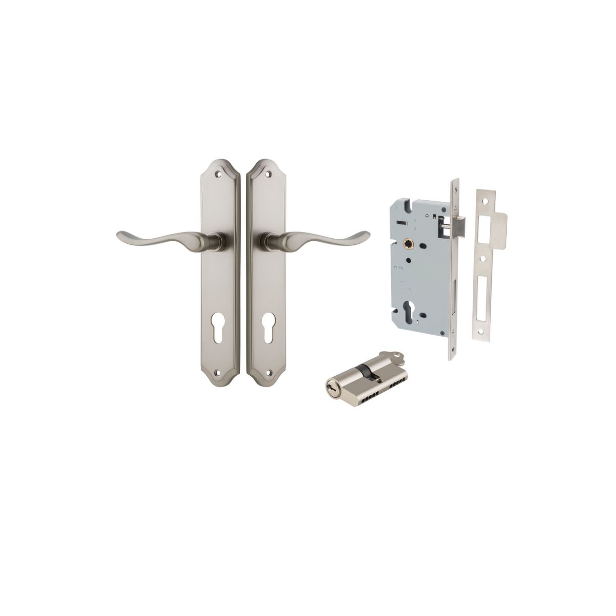 14922KENTR60KK - Stirling Lever - Shouldered Backplate Entrance Kit with High Security Lock - Satin Nickel - Entrance