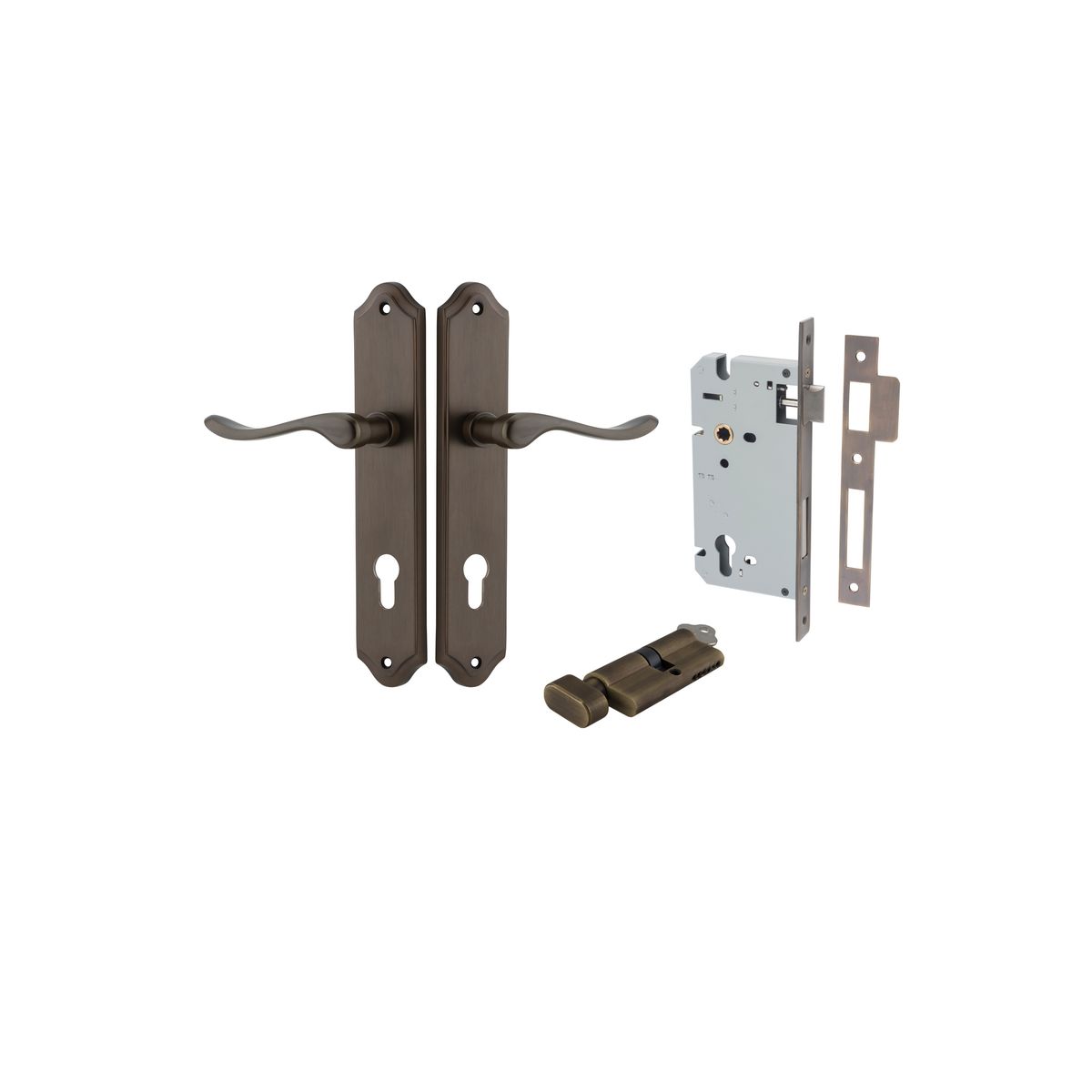 10922KENTR60KT - Stirling Lever - Shouldered Backplate Entrance Kit with High Security Lock - Signature Brass - Entrance