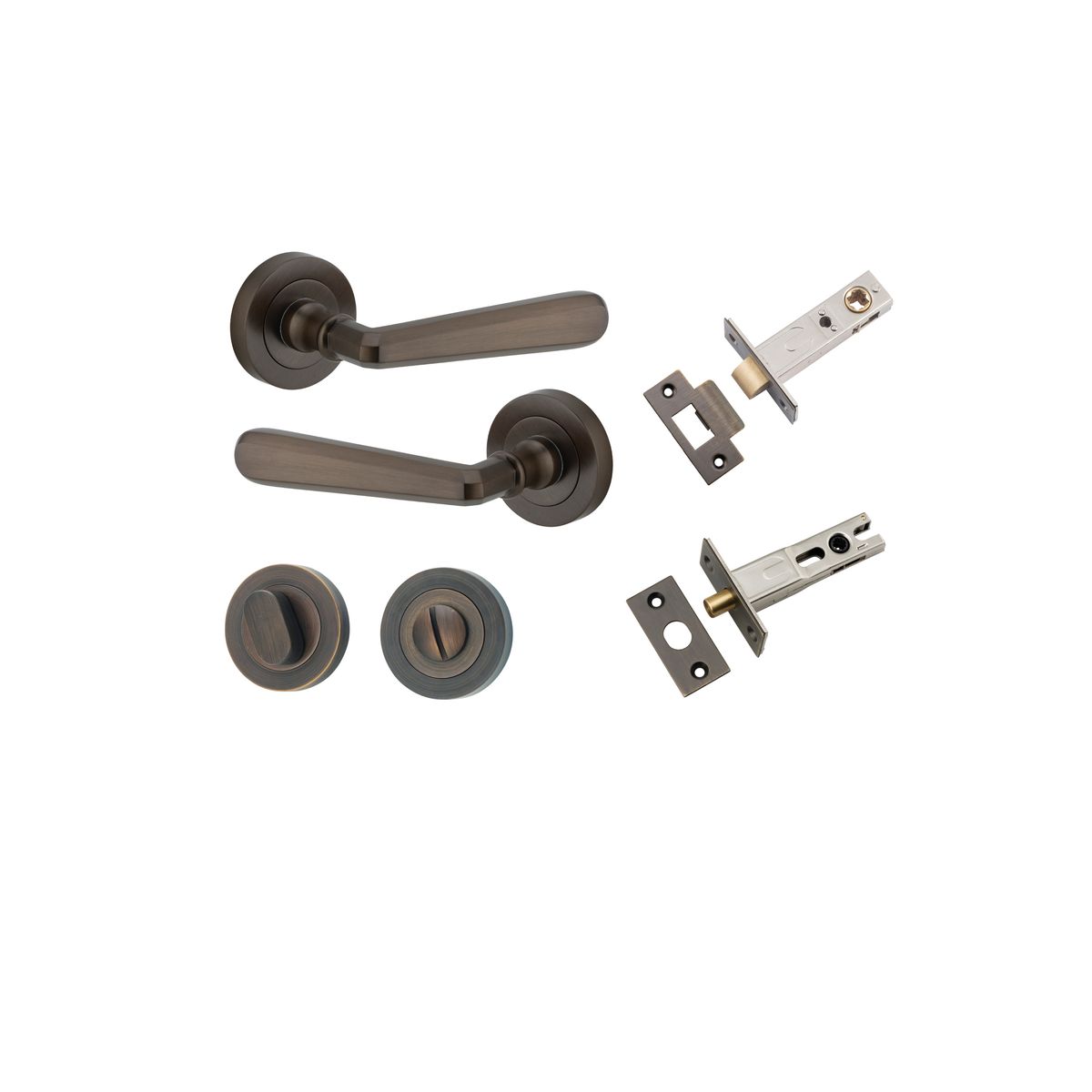 20801KPRIV60 - Copenhagen Lever - Round Rose Privacy Kit with Separate Privacy Turn - Signature Brass - Privacy