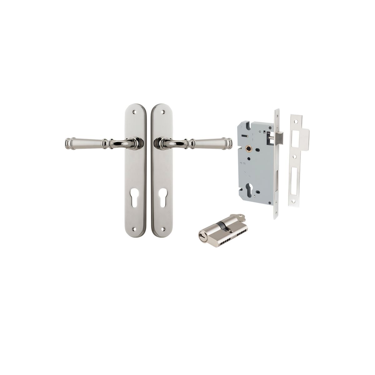 14230KENTR60KK - Verona Lever - Oval Backplate Entrance Kit with High Security Lock - Polished Nickel - Entrance