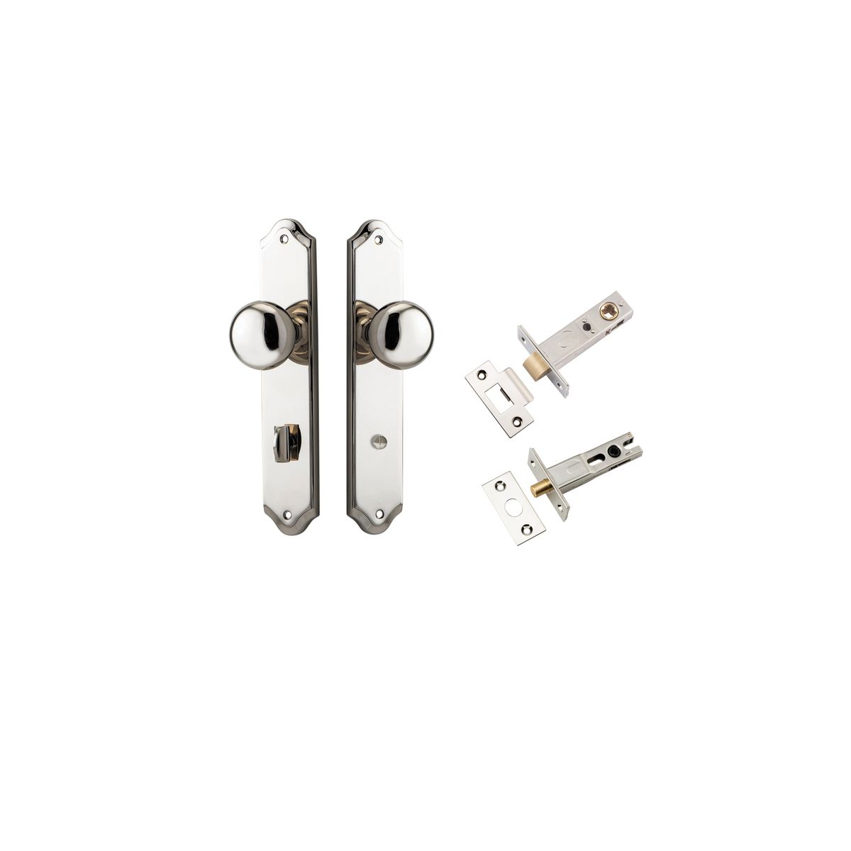 14328KPRIV60 - Cambridge Knob - Shouldered Backplate Privacy Kit with Privacy Turn - Polished Nickel - Privacy