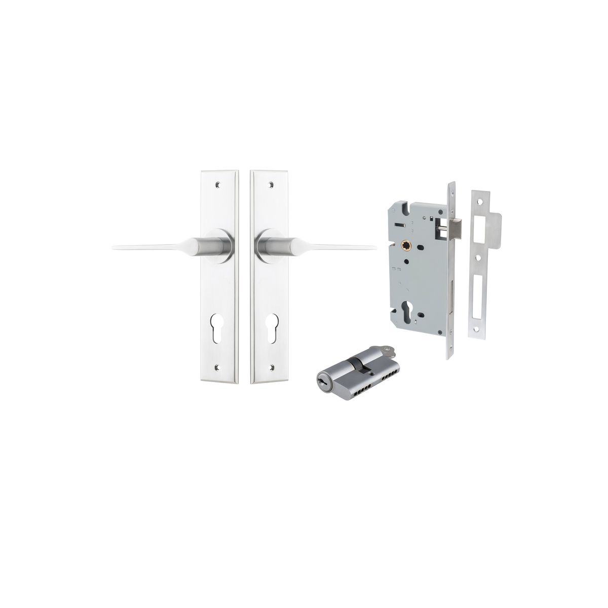 12258KENTR60KK - Como Lever - Chamfered Backplate Entrance Kit with High Security Lock - Brushed Chrome - Entrance
