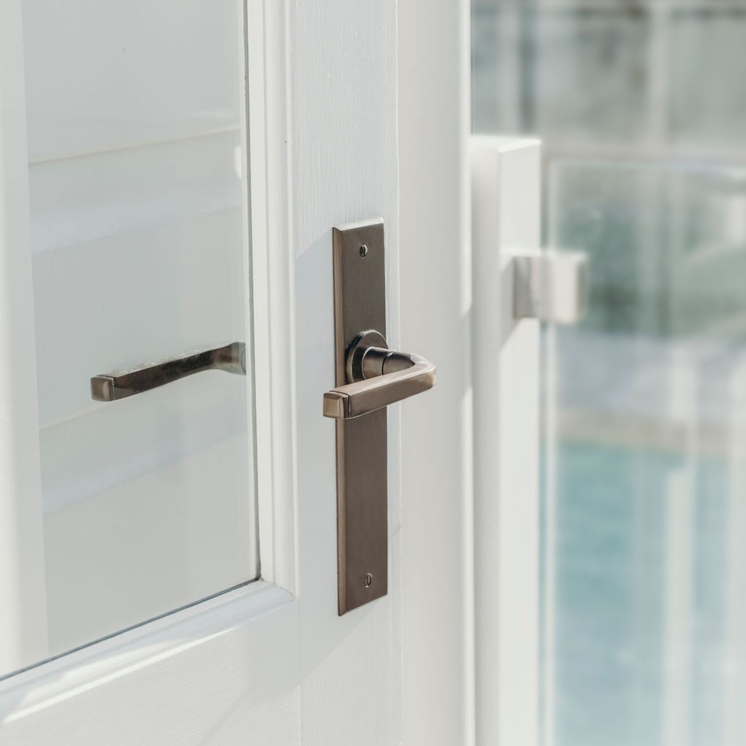 15288P85 - Annecy Lever - Chamfered Backplate - Brushed Brass - Privacy