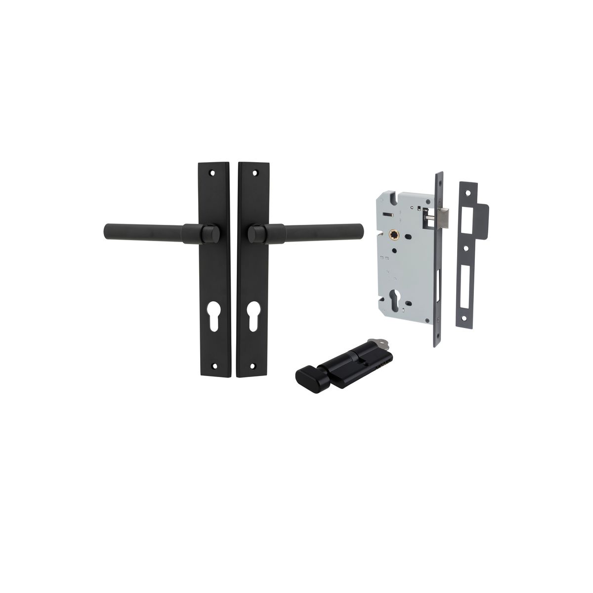 12896KENTR60KT - Helsinki Lever - Rectangular Backplate Entrance Kit with High Security Lock - Matt Black - Entrance