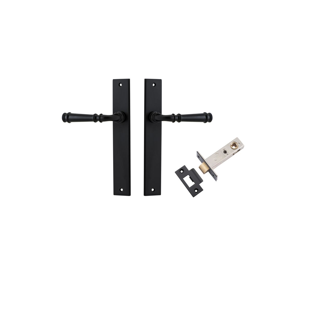 12706KPASS60 - Verona Lever - Rectangular Backplate Passage Kit - Matt Black - Passage