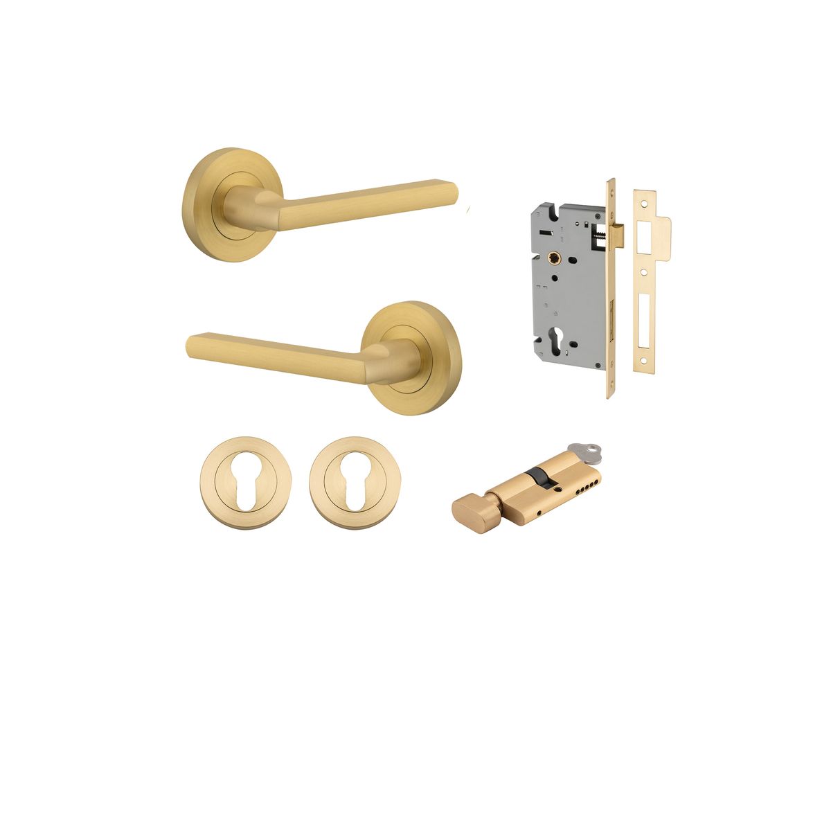 16274KENTR60KT - Baltimore Lever - Round Rose Entrance Kit with Separate High Security Lock - Brushed Gold PVD - Entrance