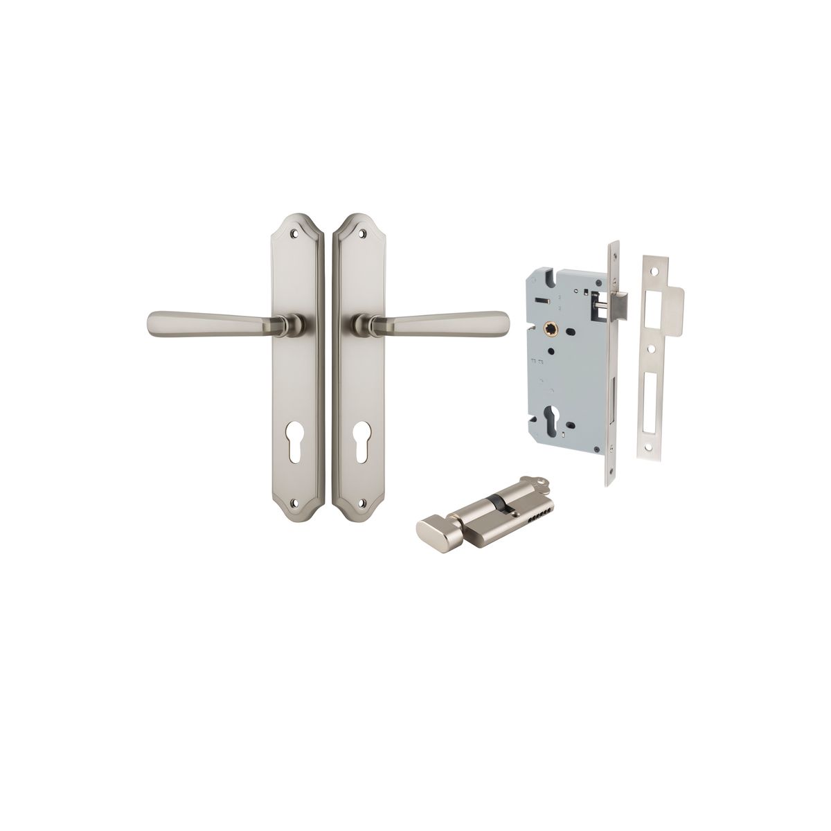 14874KENTR60KT - Copenhagen Lever - Shouldered Backplate Entrance Kit with High Security Lock - Satin Nickel - Entrance
