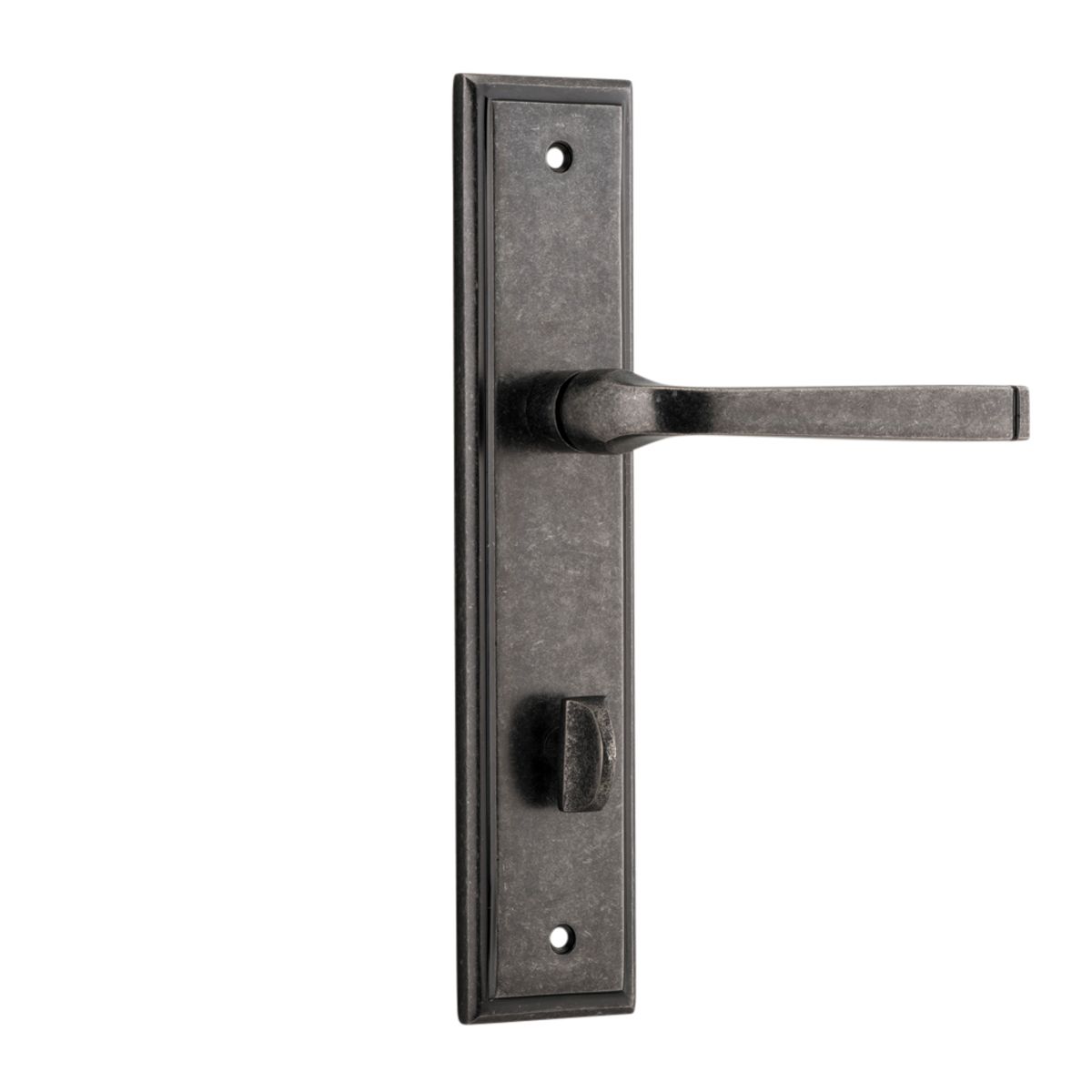 13744P85 - Annecy Lever - Stepped Backplate - Distressed Nickel - Privacy