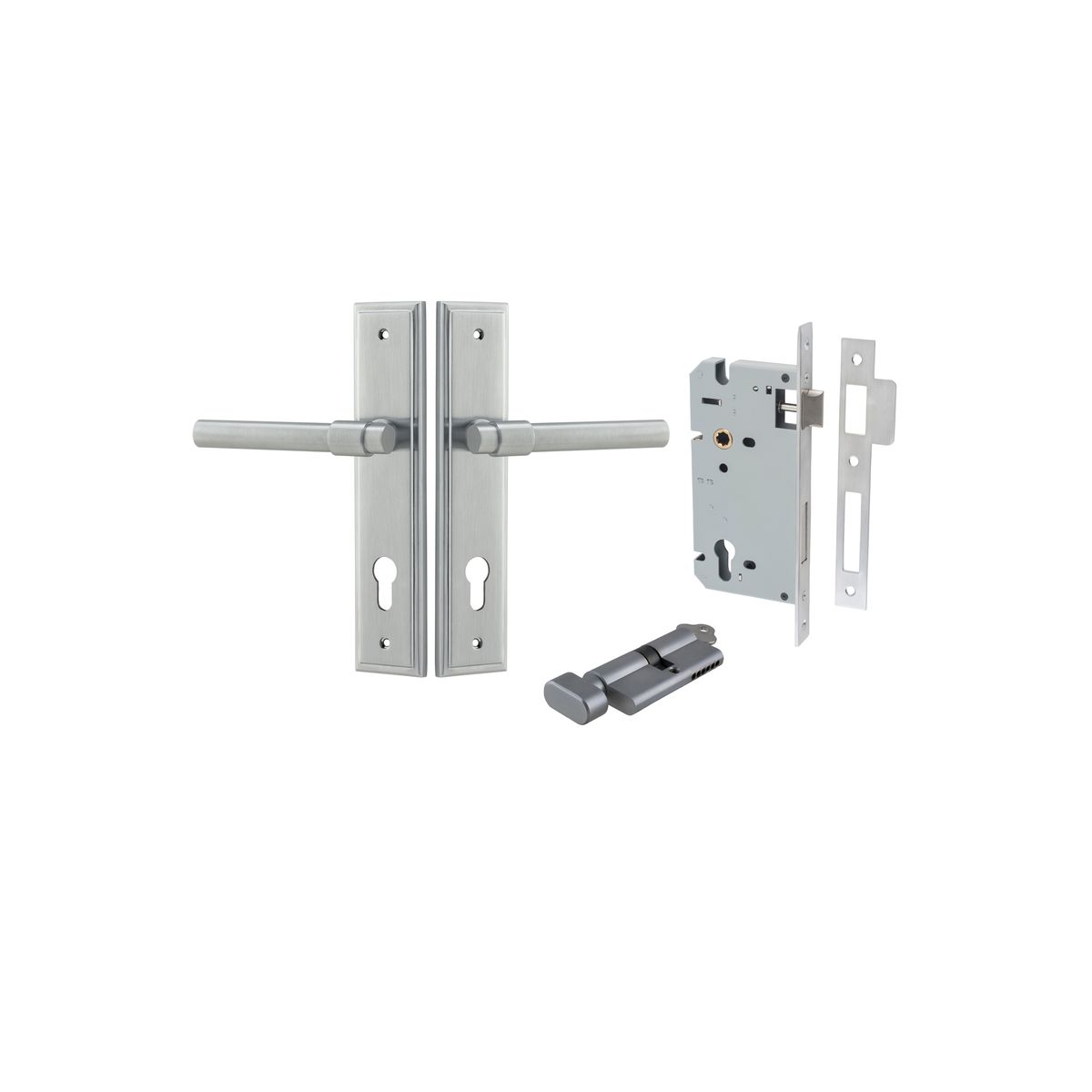 12402KENTR60KT - Helsinki Lever - Stepped Backplate Entrance Kit with High Security Lock - Brushed Chrome - Entrance