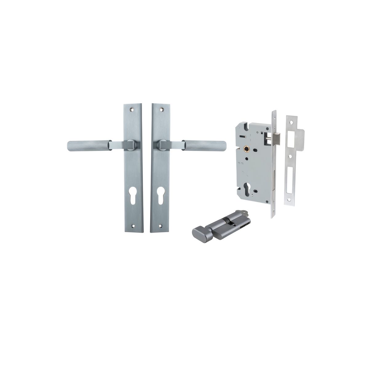 12252KENTR60KT - Brunswick Lever - Rectangular Backplate Entrance Kit with High Security Lock - Brushed Chrome - Entrance