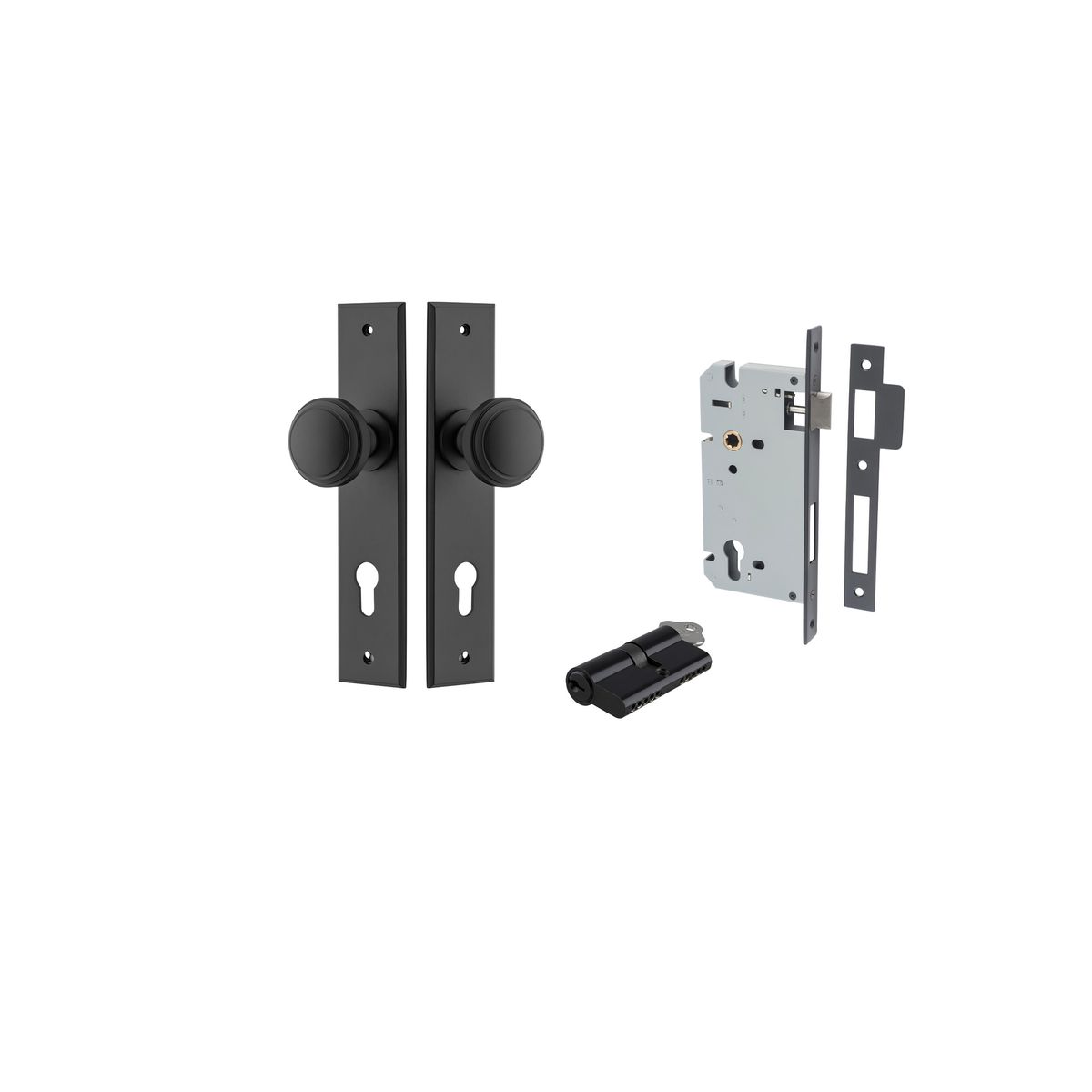 12831KENTR60KK - Paddington Knob - Chamfered Backplate Entrance Kit with High Security Lock - Matt Black - Entrance