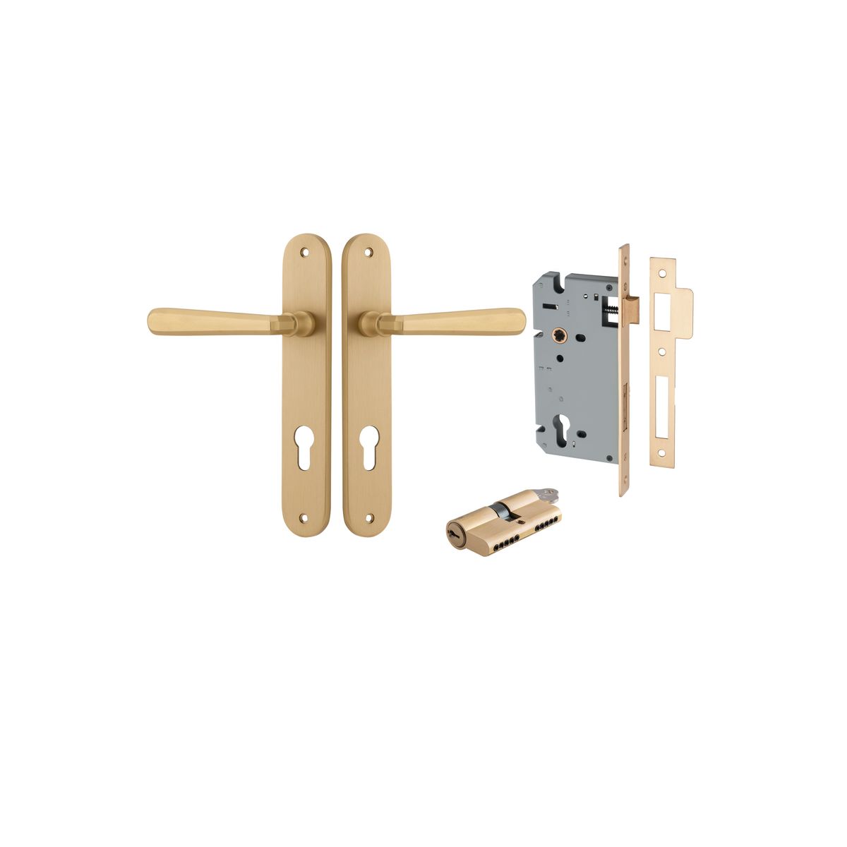 15376KENTR60KK - Copenhagen Lever - Oval Backplate Entrance Kit with High Security Lock - Brushed Brass - Entrance