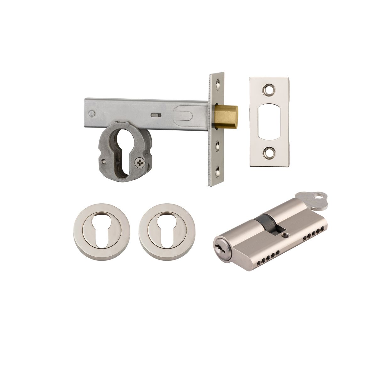 22558K70KKER - Euro Mortice Deadbolt Kit - 70mm Backset with Round Euro Escutcheon Key/Key - Polished Nickel - Entrance