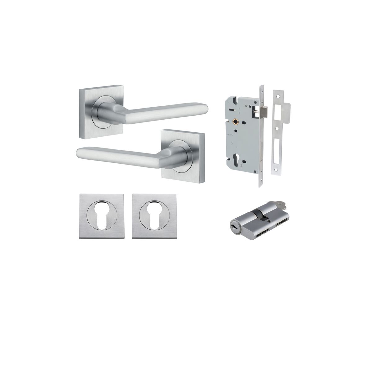 0275KENTR60KK - Baltimore Lever - Square Rose Entrance Kit with Separate High Security Lock - Brushed Chrome - Entrance