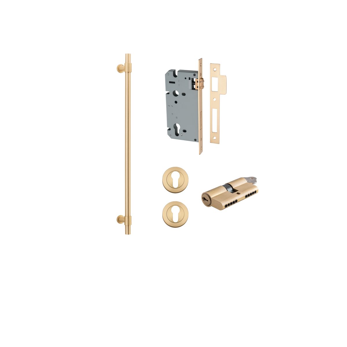 20718KENTR60KK - Helsinki Pull Handle - 600mm Entrance Kit with Separate High Security Lock - Brushed Brass - Entrance