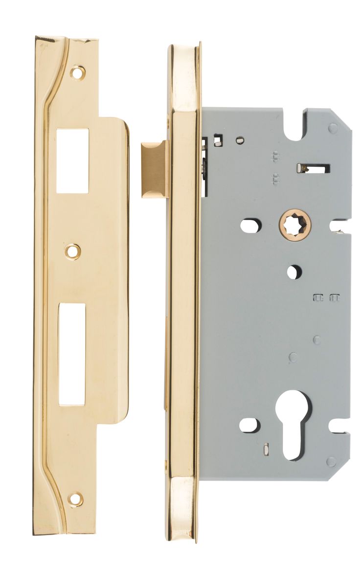 6029 - Rebated 85mm Euro Mortice Locks - 60mm Backset - Polished Brass